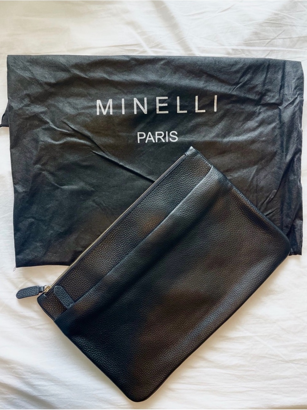 Minelli Black Pebbled Leather Interior Zip Pouch